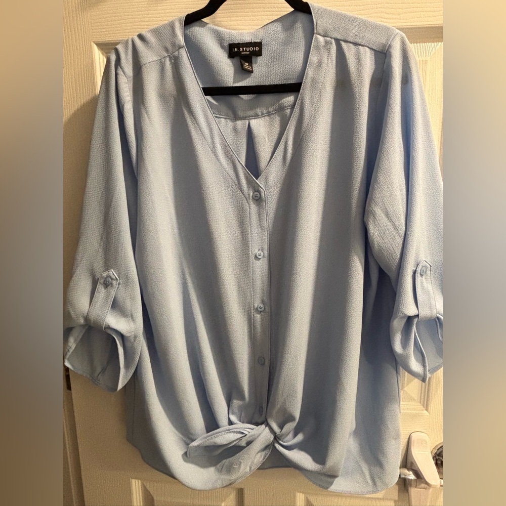 Baby blue plus size work blouse